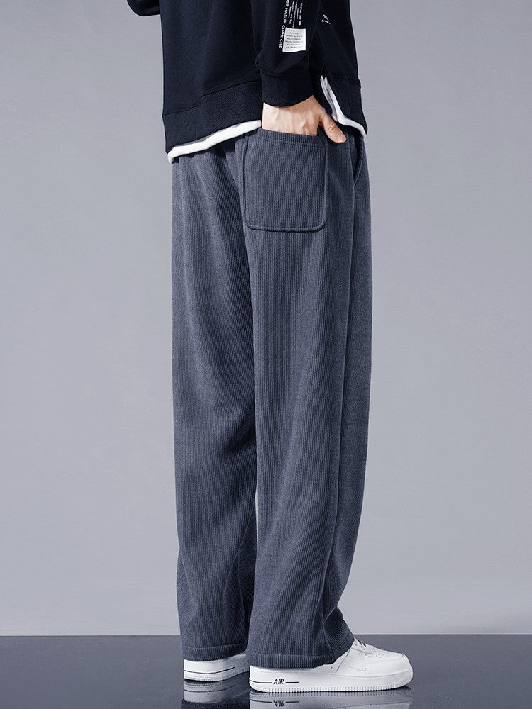 Winter Thick Warm Corduroy Sweatpants Men Fleece Liner Drawstring Straight Loose Track Pants Male Casual Fleece Thermal Trousers