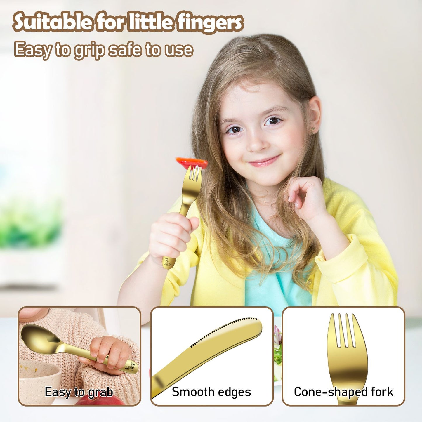 Conjunto de talheres de dinossauro 8 peças de aço inoxidável para crianças, garfo, colher e faca, talheres infantis, utensílios para bebês e crianças