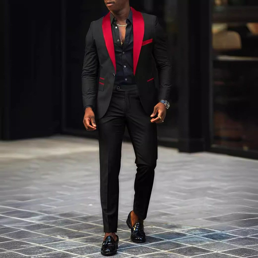 Men's New Fashion Business Casual Two-piece, Comfortable and Breathable Slim-fit Side Slit Single-button Suit Jacket+trousers