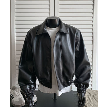 chaquetas sin manga cuerina Loose short leather jacket Shoulder pad coat American retro leather jacket for men