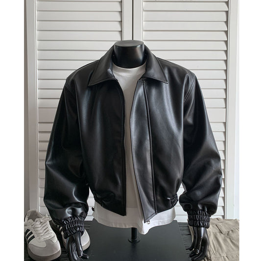 chaquetas sin manga cuerina Loose short leather jacket Shoulder pad coat American retro leather jacket for men