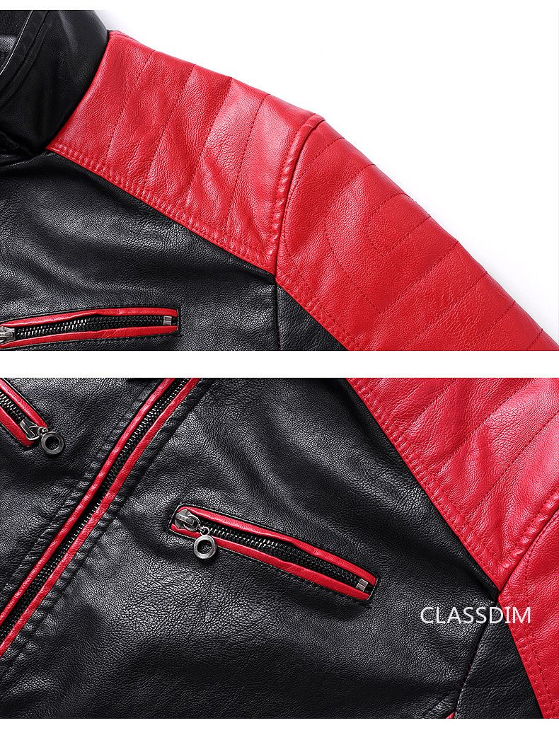 Men Stand Collar Moto Leather Jackets Fleece Winter Jackets Slim Fit PU Leather Coats High Quality Male Fashion Casual Jackets 5