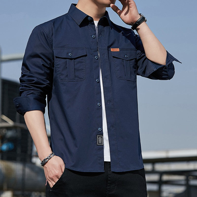 100% Cotton New Cargo Shirt for Men Long Sleeve 2 Pocket Shirts Outdoor Casual Blouses High Quality Clothing Overshirt