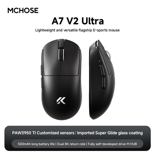 MCHOSE A7 V2 Ultra Gaming Mouse PAW3950 TI Sensor Dual 8000Hz 20000fps 42000DPI 750IPS Imported Super Glide Glass Coating CSGO