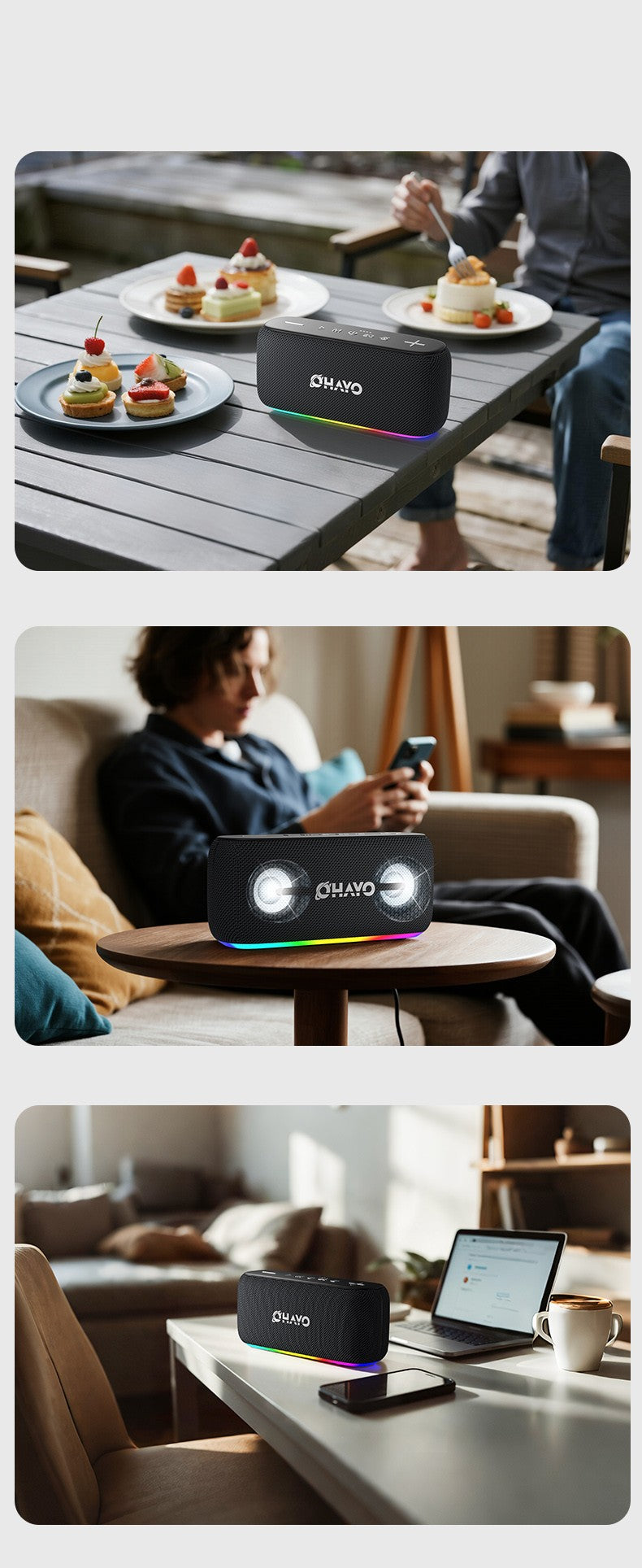 OHYAO Bluetooth 6.0 Speaker 60W Wireless Subwoofer Powerful Sound Deep Bass with RGB Lights for Outdoor Party Hiking Music Fun