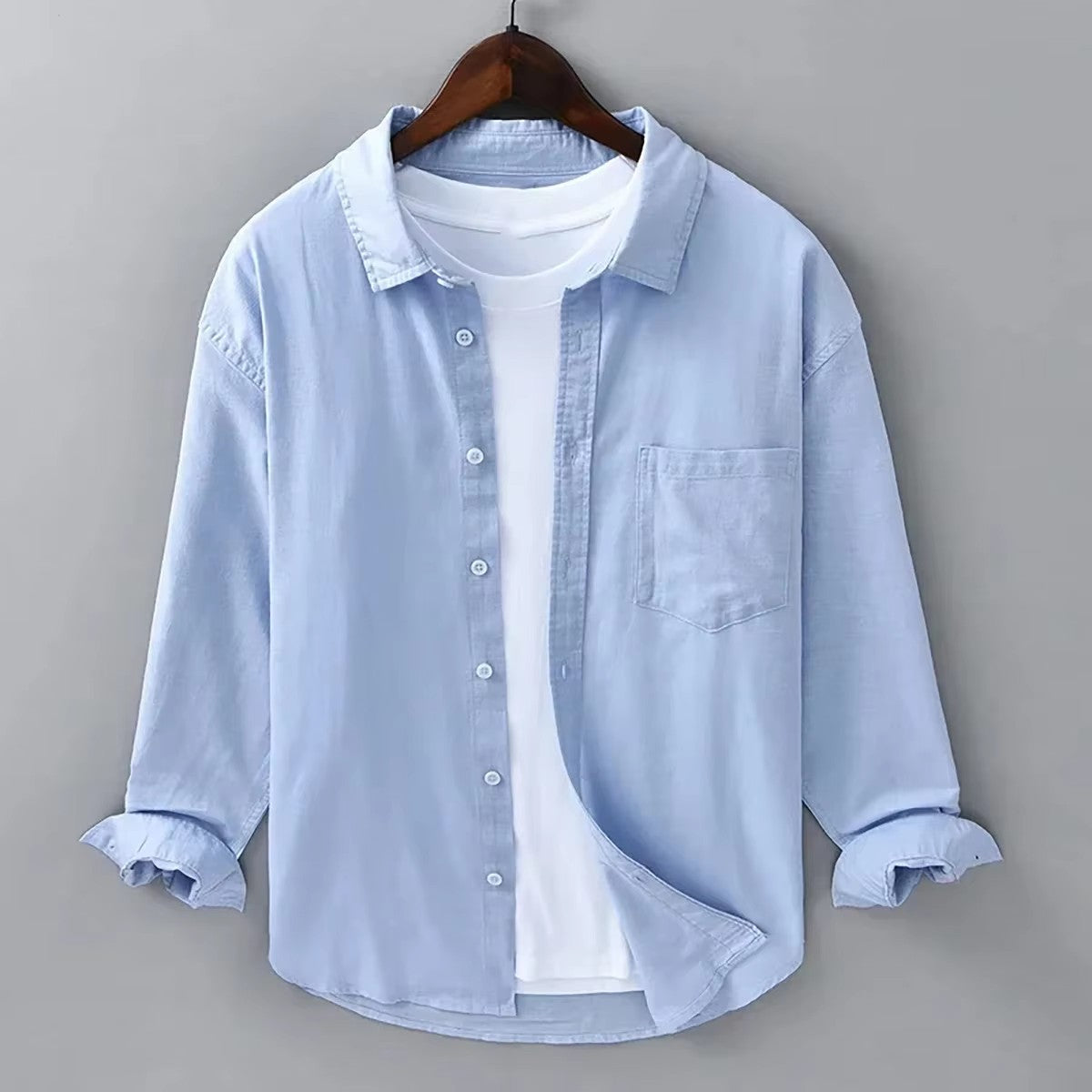 2025 Men's Linen Shirt 100% Slim Fit Comfortable Street Outdoor Beach Simple White Black Blue Plus Size XS-6XL Fast Shipping