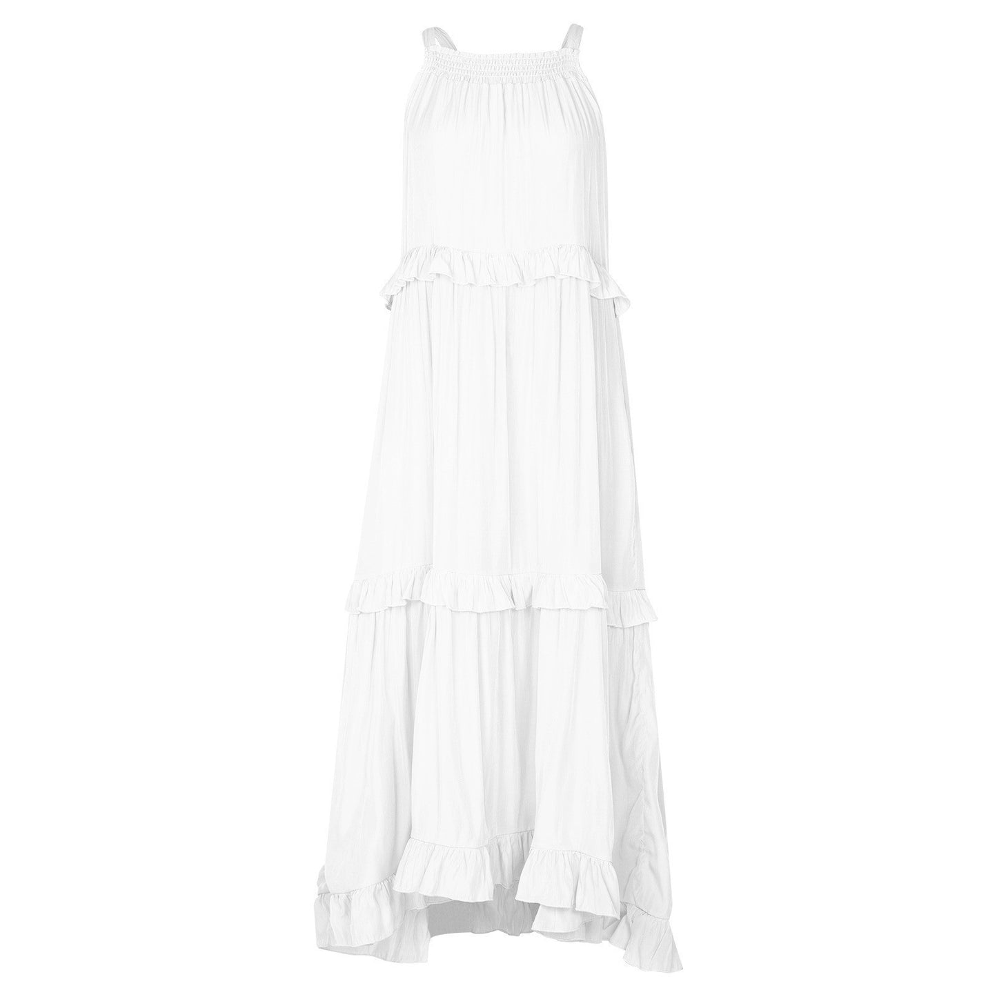 Elegant Women's Apricot Ruffle Edge Long Mop Floor Dresses Summer Fashion Hangin