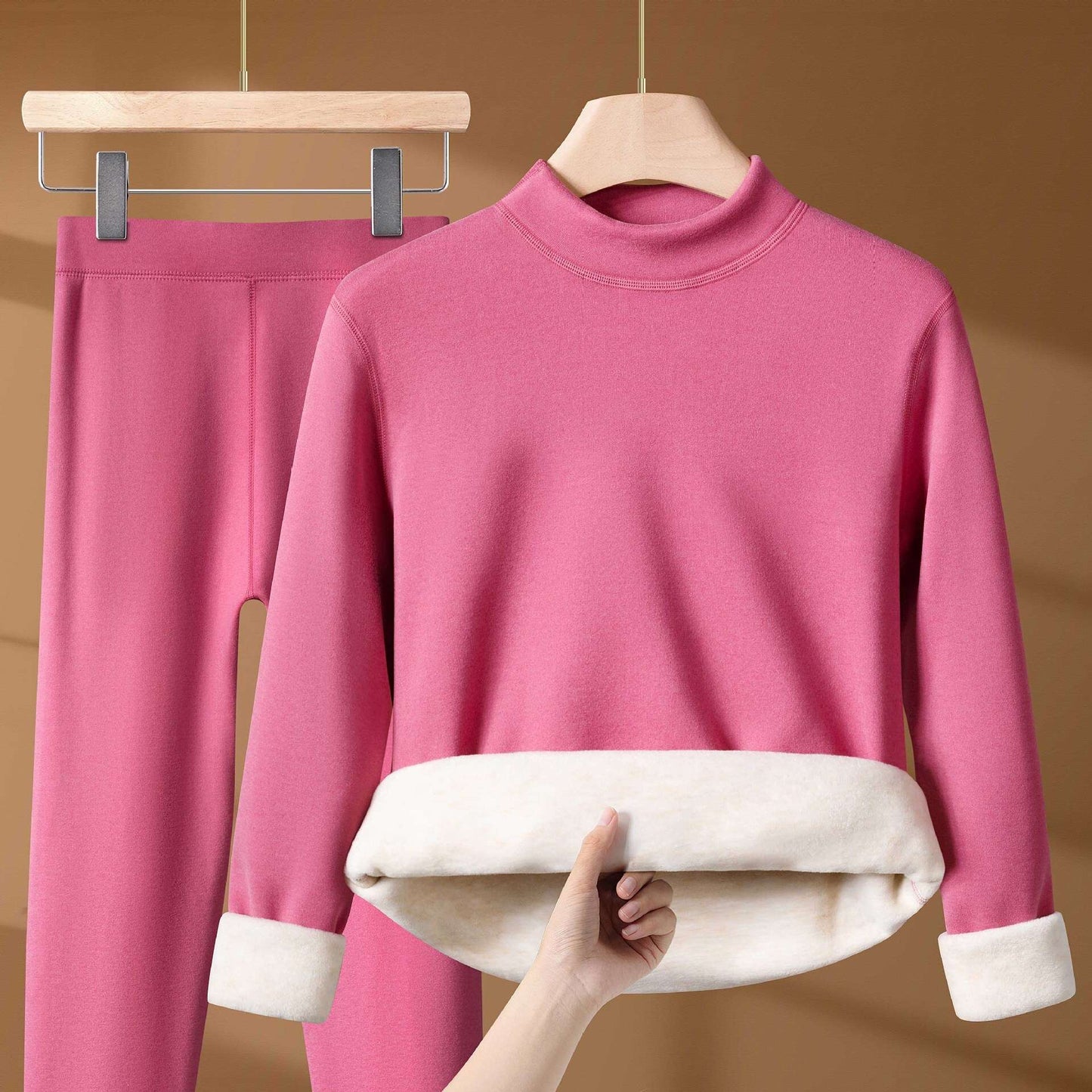 Winter Thermal Underwear Set For Men And Women Thick Velvet Lining Suitable For Wearing Cold Warm Underwear's Top And Bottoms