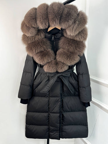 Janveny New Winter Long Hooded Puffer Jacket Women Warm Thickened Real Fox Fur Collar White Goose Down Jacket Waterproof Parkas