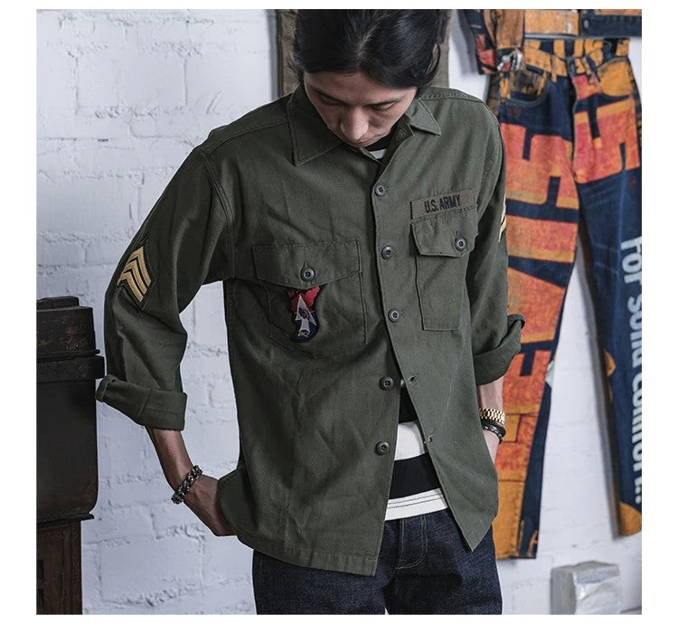 NON STOCK OG-107 Vietnam War Long Sleeve Shirt Cotton Satin Military Style Overshirt