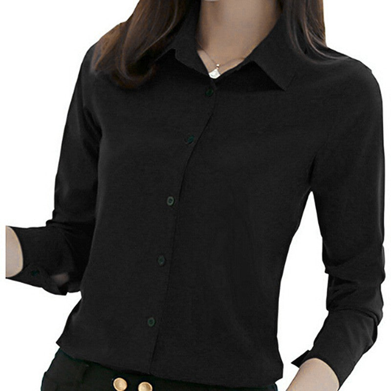 GAOKE OL Work Wear White Blue Blouse Long Sleeve Turn-down Collar Formal Elegant Female Shirt Ladies Tops School