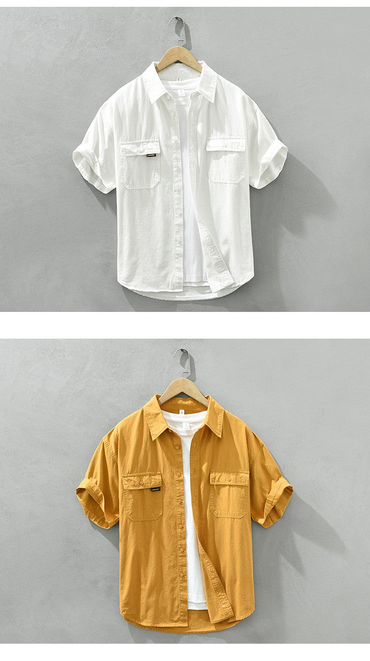 Retro Male Cargo Shirt Jacket Cotton Uniform Light Casual Work Safari Style Shirts Mens Handsome Trendy Versatile Loose Tops