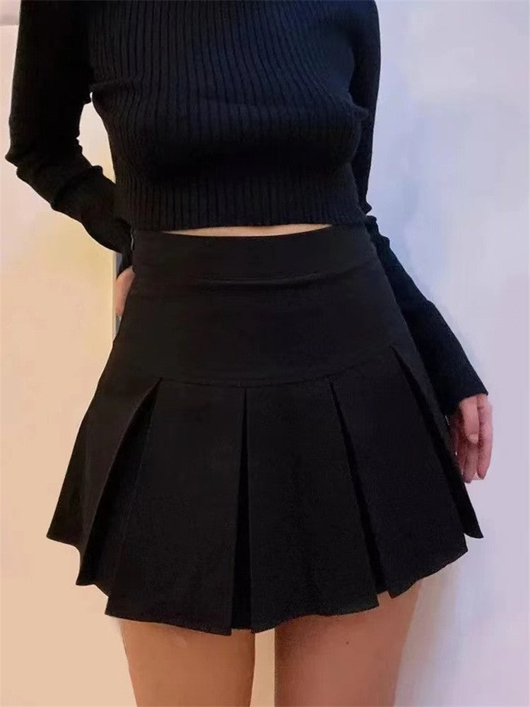 Vintage Gray Pleated Skirt Women Kawaii High Waist Mini Skirts Korean Fashion Sc