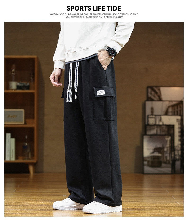 2024 New in Wide Leg Pants Men Autumn Straight Elastic Waist Baggy Cargo Trouser Male Relaxed Streetwear Sweatpant Plus Size Big