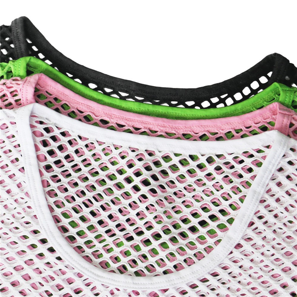 Mens Transparent Fishnet Crop Top Sexy Mesh Hollow Out Tank Tops Gym Fitness Sleeveless Undershirts T-shirts Nightclub Mini Vest