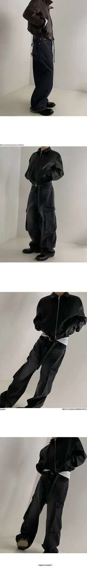 IEFB Short PU Leather Coat Men's Spring Summer Loose Turn-down Collar Coat Korean Style Trend Male Jacket Casual Top 9C5013