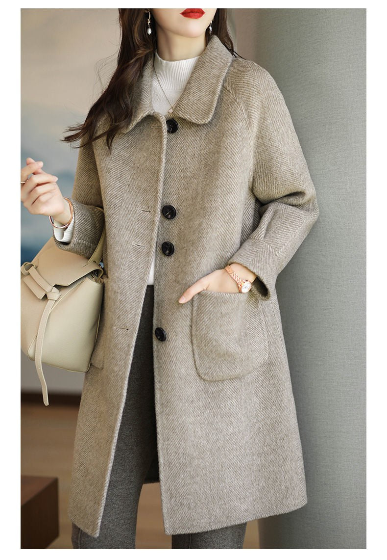Plus Size Women's Thickened Woolen Coat Hot Sale Of The Season Autumn Winter New Style Small Size Korean Version Slimming Med...