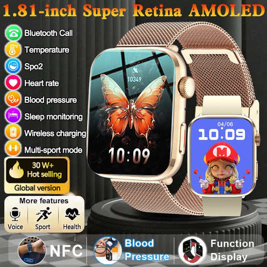 Smartwatch Versão Global Masculino Feminino HD AMOLED Display Frequência Cardíaca Chamada Bluetooth Rastreamento GPS Relógios Inteligentes Esportivos à Prova d'Água