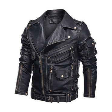 fashion Winter Winter Mens Leather Jacket Men Fashion Motorcycle PU Leather Jacket Cool Zipper Pockets Leather Coats Clothing