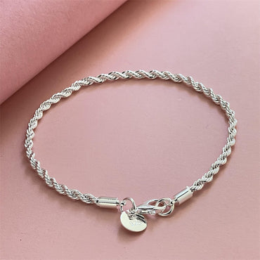 Creative twisted circle chain women men silver color bracelet brand new high quality 925 fashion jewelry Christmas gift