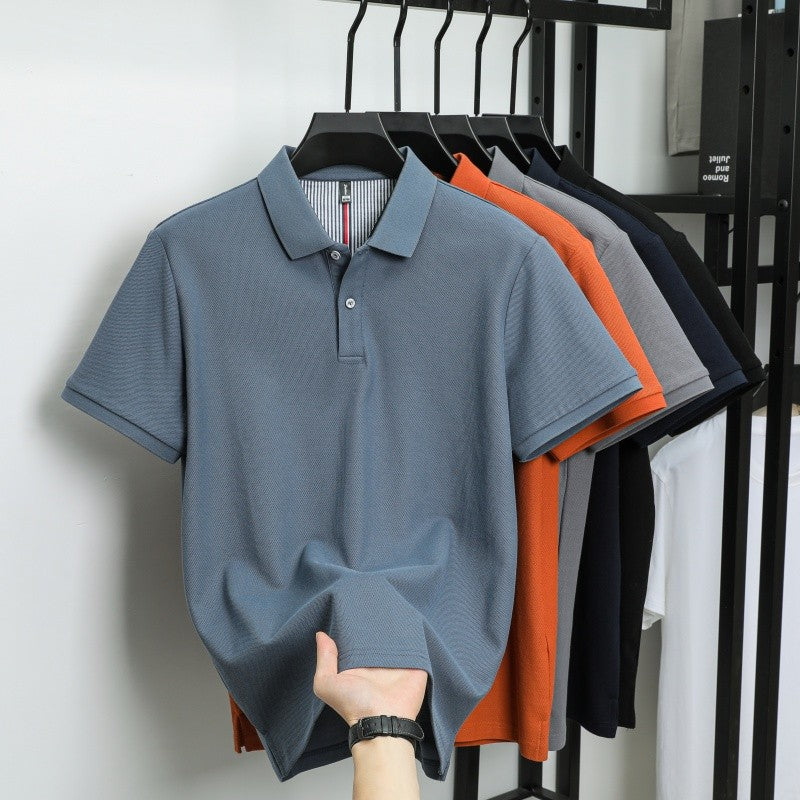 100% pure cotton short sleeved men's polo shirt summer boutique fashion high-quality top solid color collar back striped T-shirt