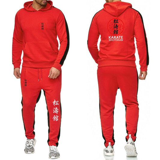 Shotokan Karate 2022 Men's New Solid Color Hooded Sweatshirts Fashion Pullover Top+Sweatpants Casual Jogging Fitness Sports Suit