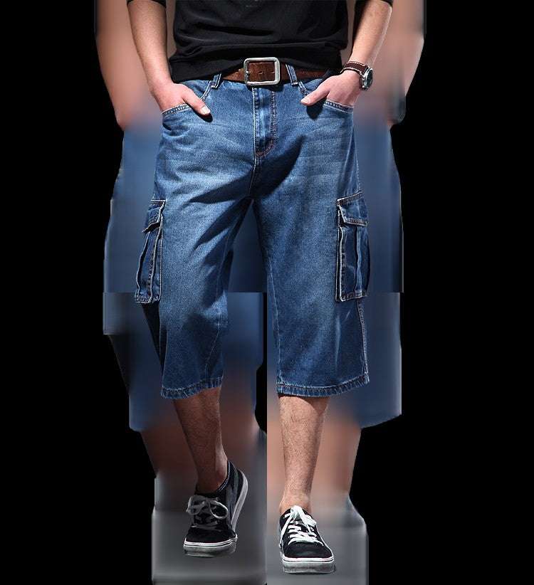 ABOORUN Mens Cargo Denim Shorts Plus Size 40 Loose Skateboard Short Jeans for Male