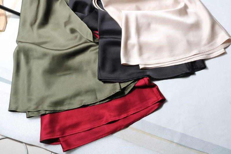 New In 2025 Spring Summer Solid Color Satin Long Skirt For Women High Waist Lace