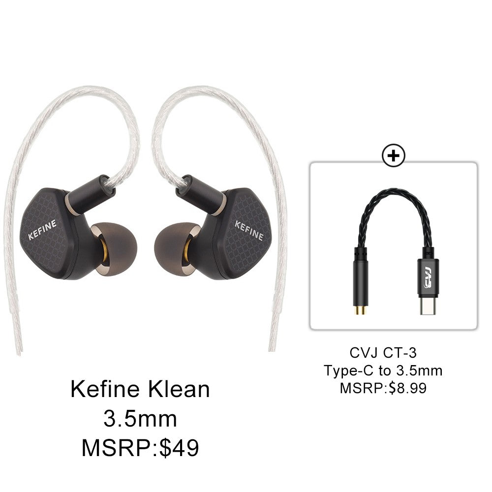 Kefine Klean 10mm DLC Diaphragm Dynamic Driver IEMs Hi-Fi In-ear Earphone with Nozzles and Comfortable 2-pin Silver-plated Cable