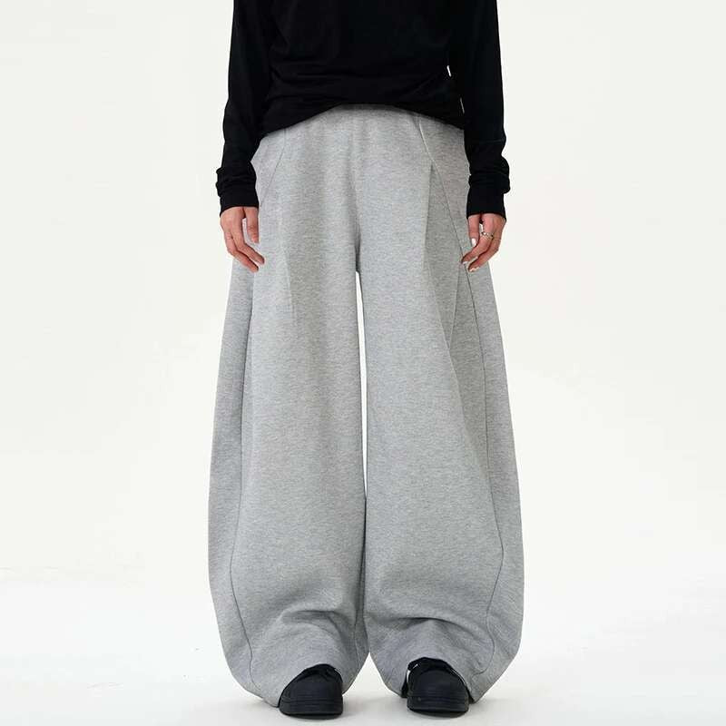 IEFB Pleated Design Men's Casual Pants Solid Color Elastic Waist Wide Leg Sweatpants Silhouette All-match Male Bottom New 9W1052