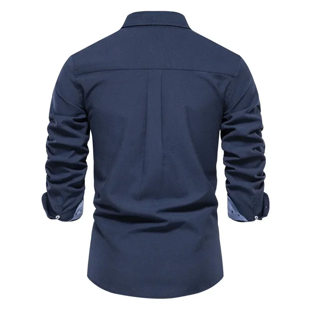 New Spring and Autumn Cotton Social Shirt Men Solid Color High Quality Long Sleeve Shirt for Men Lapel Casual Social Men's Shirt