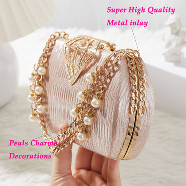 Luxury Evening Clutch Bag for Women With Pearl Decor Diamond Buckle Formal Wedding Handbag Clutch Purse With Chain Dinner Bag