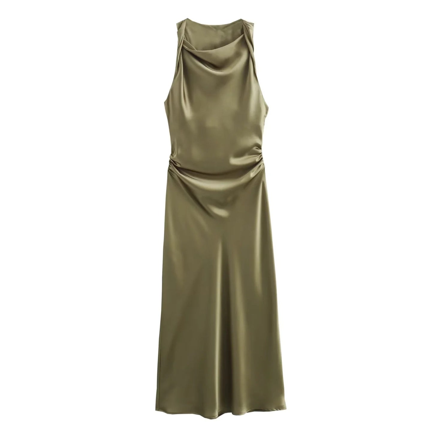 TRAF Satin Long Dresses for Women 2024 Summer Slip Midi Dress Woman Sexy Evening
