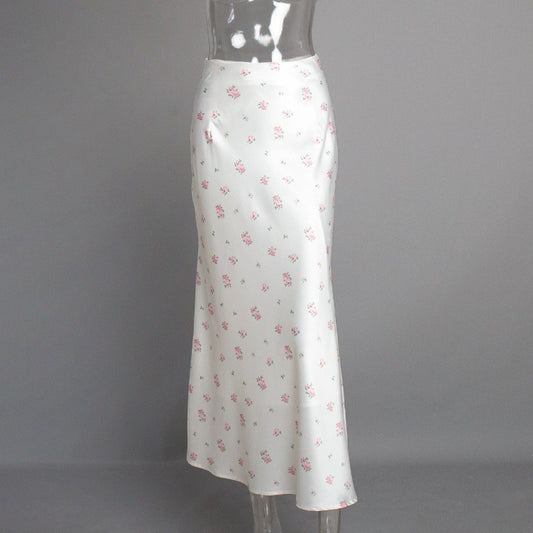 Summer Printed Fashion Long Skirt for Women High Waist Contrast Patchwork Slim E