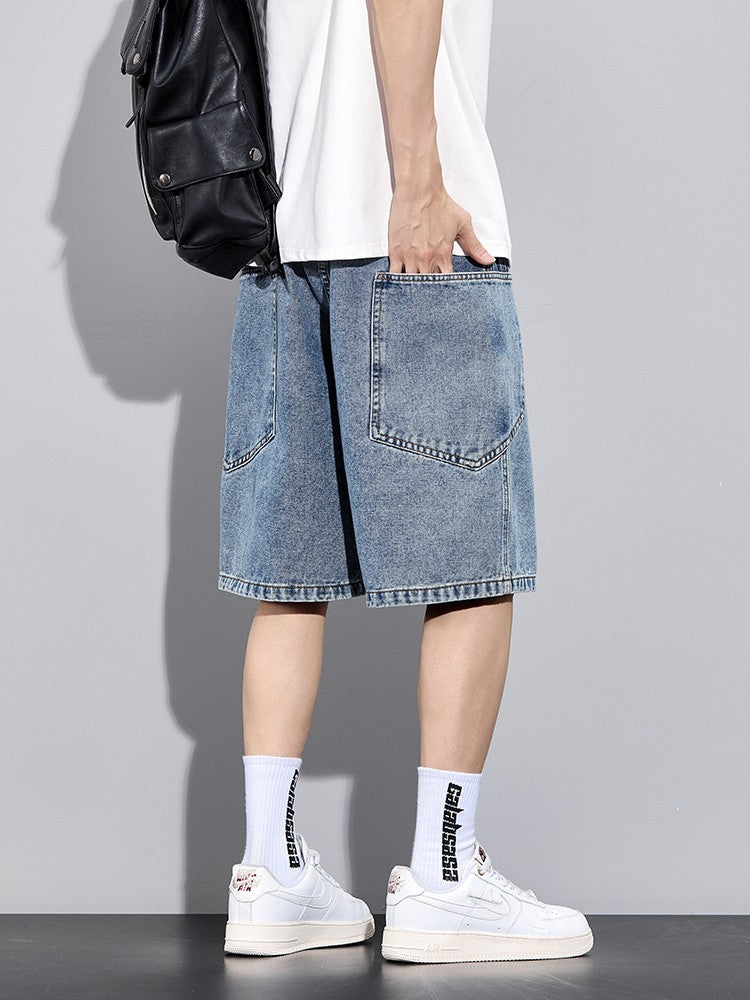 Men's Summer Denim Cargo Shorts Big Size 8XL 7XL 6XL Elastic Waist Straight Baggy Jeans Shorts