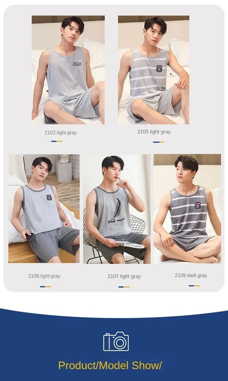 Summer Men Pajamas Summer Short-Sleeved Shorts Nightwear Homewear Cool Feeling Sports Leisure Thin Section Loose Suit Sleepwear