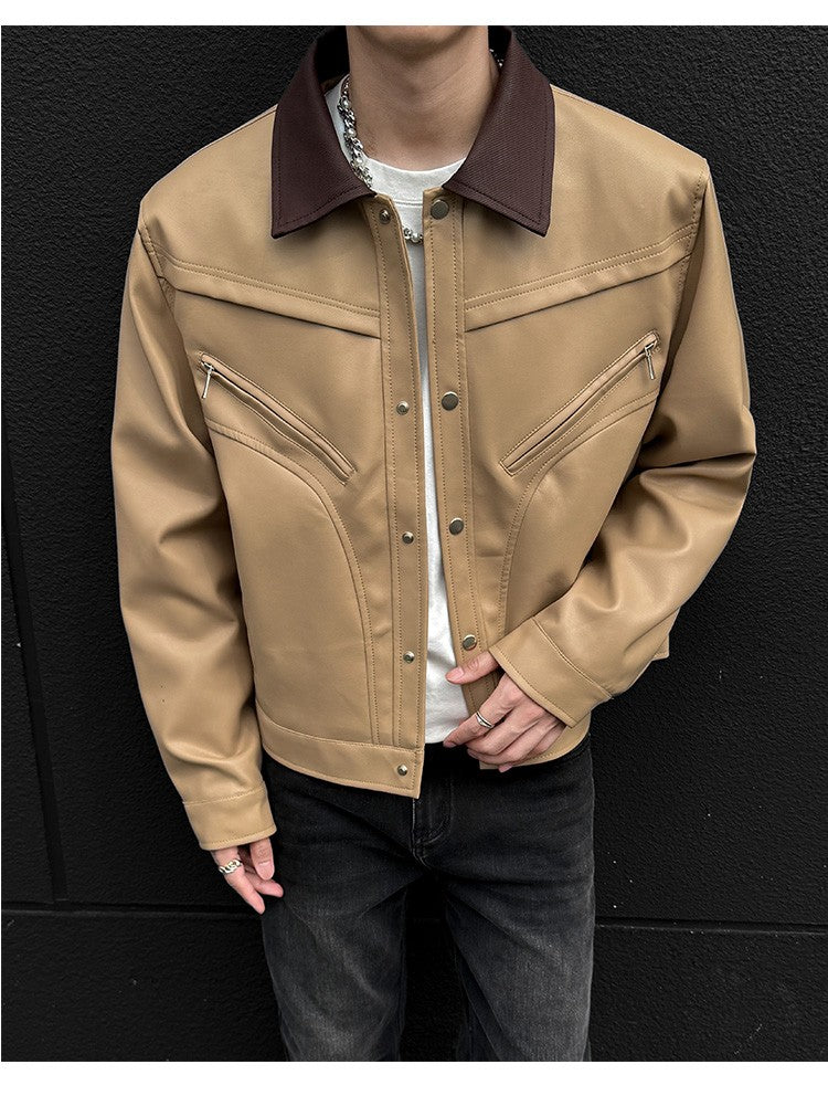 Mens Leather Jacket Biker Jacket PU Leather 2025 New Windproof Stand Collar Single Breasted Short Coat Slim Fit Mens Jacket