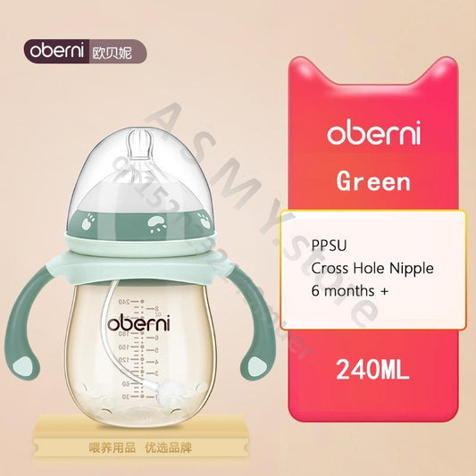 Oberni 240ml/300ml newborn PPSU baby bottle, large wide-bore easy to clean, wear a handle, baby more convenient to drink milk