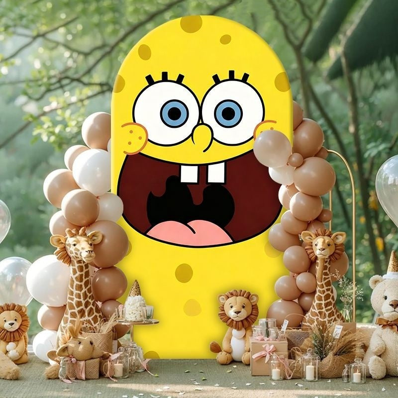 SpongeBob Squidward Patrick Arch Backdrop Cover Cartoon Party Decoration Elastic Fabric Event Photo Background Celebration Decor