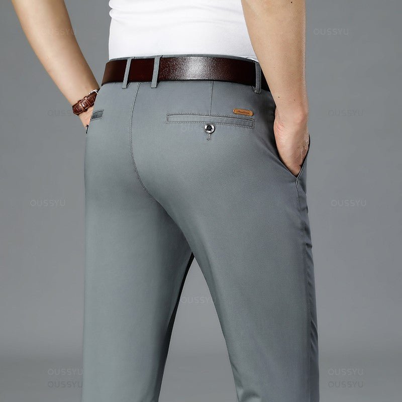 Spring Summer Straight Suit Pants Men Cotton Business Stretch Royal Blue Khaki Black Thin Office Formal Trousers Male Size 40 42
