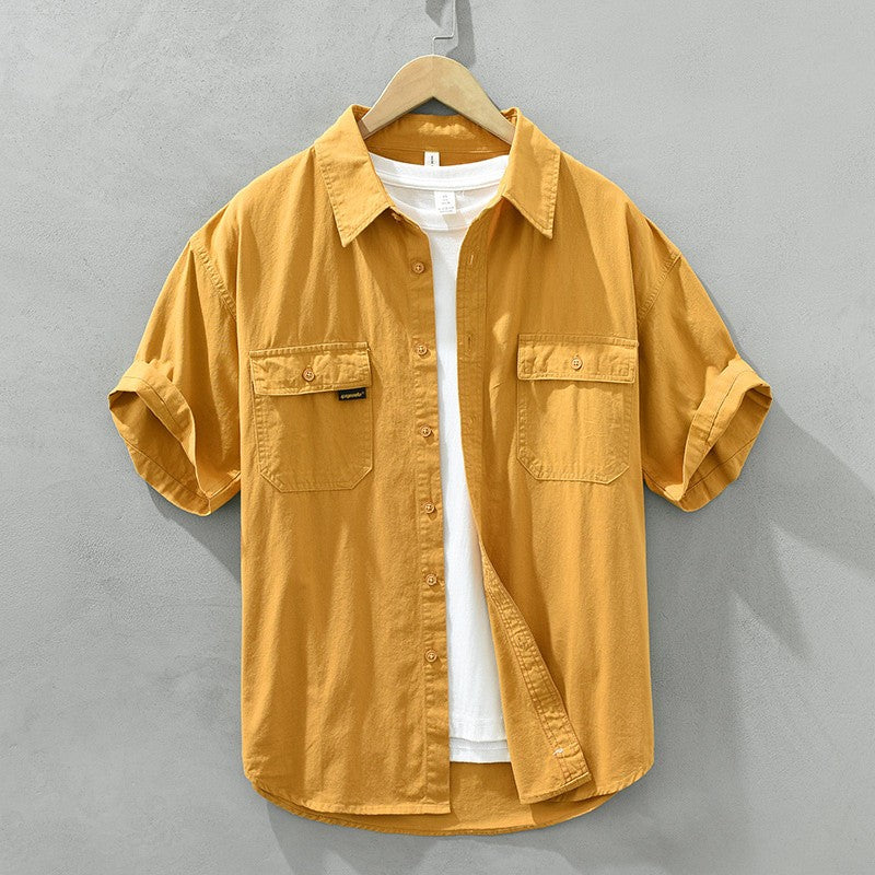 Retro Male Cargo Shirt Jacket Cotton Uniform Light Casual Work Safari Style Shirts Mens Handsome Trendy Versatile Loose Tops