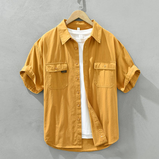 Retro Male Cargo Shirt Jacket Cotton Uniform Light Casual Work Safari Style Shirts Mens Handsome Trendy Versatile Loose Tops