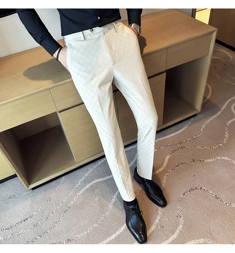 New Men Casual Plaid Suit Pants Fashion Men's Slim Fit Business Social Dress Pants Formal Wedding Social Party Male Trousers