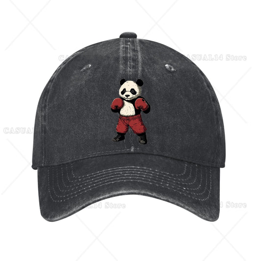Boné de Beisebol de Algodão Lavado Vintage Boxing Panda Masculino Feminino Ajustável Desestruturado Boné Papai