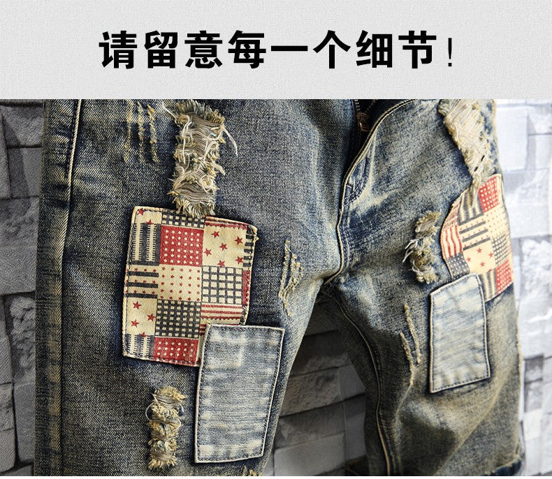 High Quality Men's Summer Holes Denim Shorts Jeans Men Straight Retro Shorts Jeans Men Knee Length Cowboy Jeans Shorts Size 40