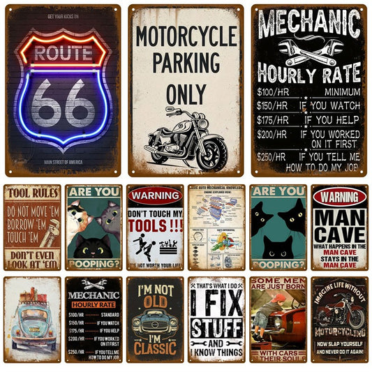 Retro Metal Sign Wall Art Mural Aesthetic Room Home Decor Items Poster Vintage Metal Plate Garage Decoration Tin Sign Plates Bar