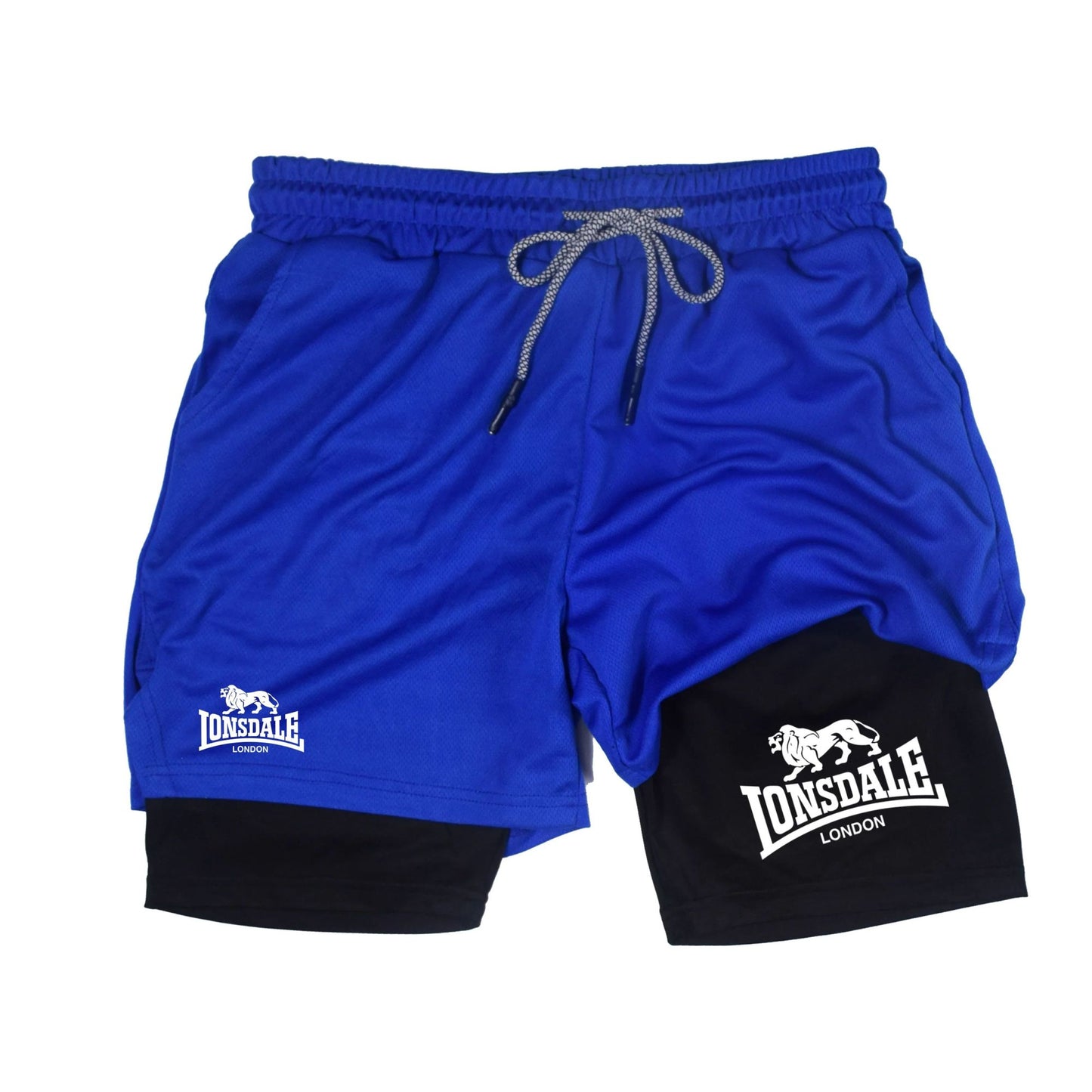 2 in 1 Running Shorts Men Workout Lonsdale Compression Shorts with Phone Pocket Towel Loop Summer Sport Athletic Activewear