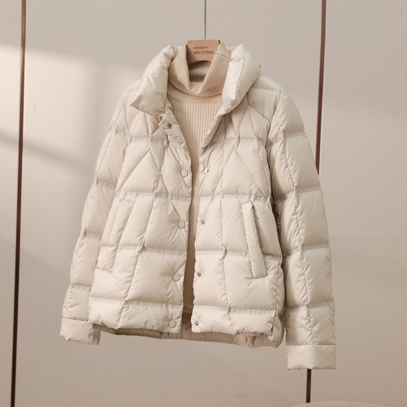 Janveny 2025 New Autumn Winter Lightweight Puffer Jacket Women Long Sleeve Single Breasted Duck Down Coat Female Short Parkas