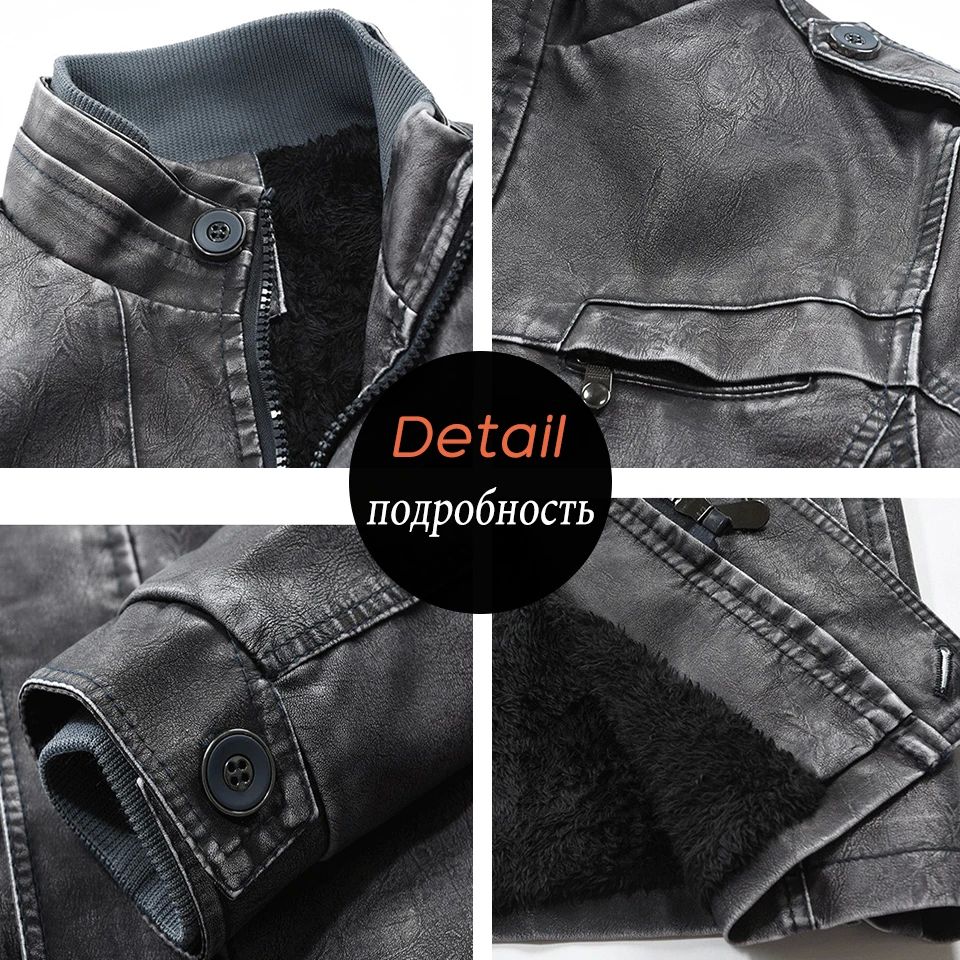 Men Outfit Fashion Warm Casual Vintage Faux Leather Jacket Coat Men Winter Brand New Long Thick Fleece Leather Jacket Parkas