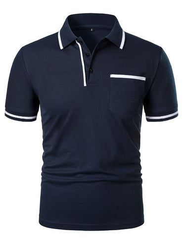 Men's casual fashion solid color short sleeve top lapel men's short sleeve T-shirt Casual fashion solid color top short sleeve